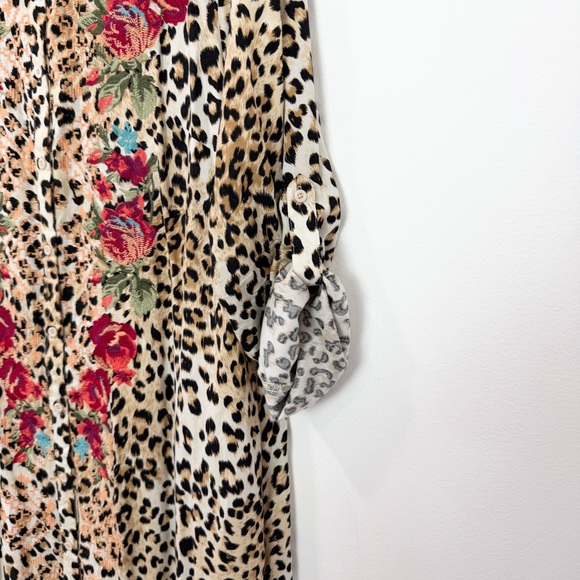 Savanna Jane Embroidered Leopard Print Maxi Dress Size Large Boho Western Floral - Picture 5 of 6